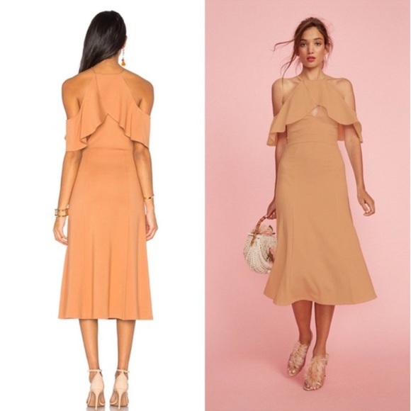 LPA Revolve Dress 161 Halter Midi Dress Ponte Knit Tan XS - Picture 2 of 6